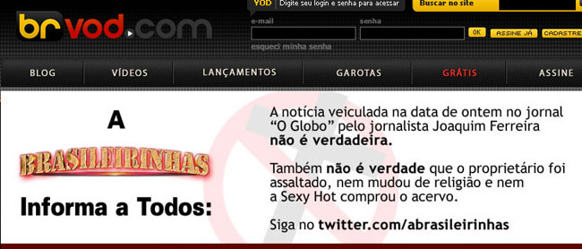 Site da Brasileirinhas (reprodução) Site da Brasileirinhas (reprodução)