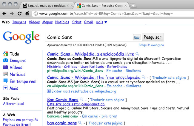 Busca Google com Comic Sans (reprodução)