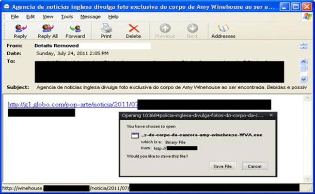 Hackers usam morte de Amy Winehouse para espalhar vírus (divulgação) Hackers usam morte de Amy Winehouse para espalhar vírus (divulgação)